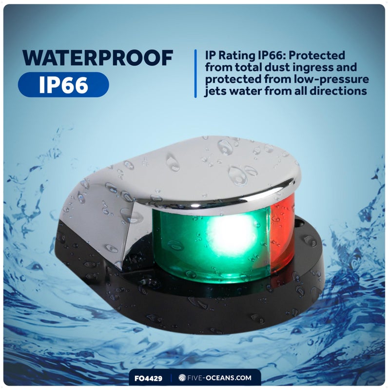Five Oceans LED Boat Navigation Lights - Red & Green Bi-Color Bow Light, Horizontal Mount, 12V, USCG Compliant, 2NM Range for Pontoon & Fishing Boats - FO4429 - Image 5